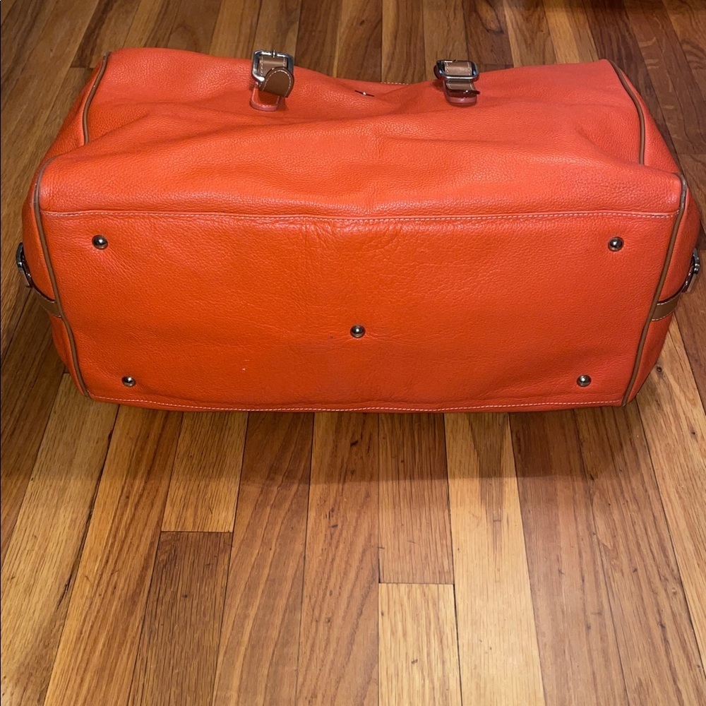 i Santi Made in Italy Orange Genuine Leather Travel Satchel Weekender Bag - Picture 4 of 16